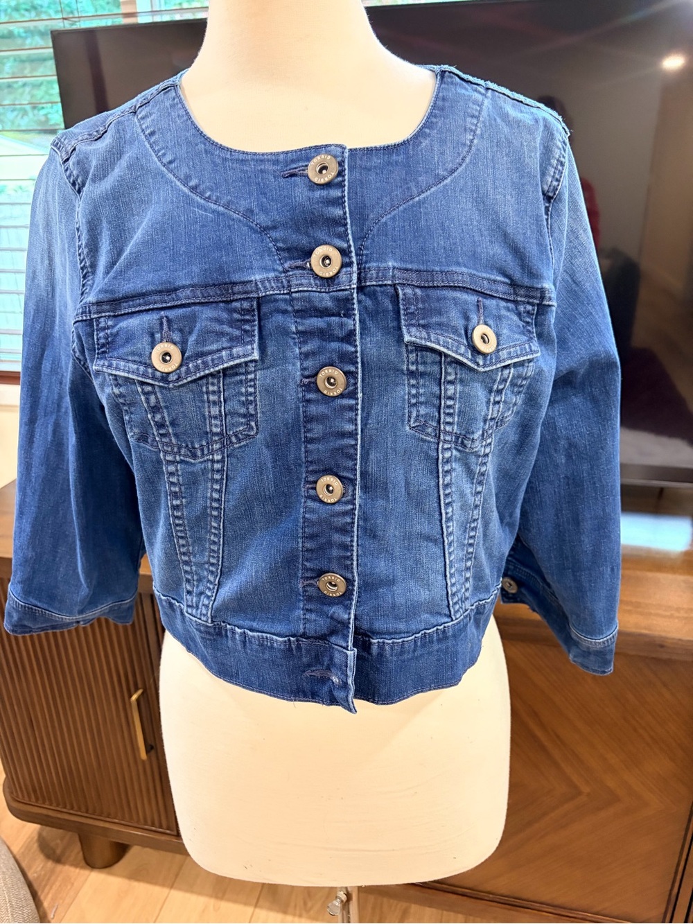 torrid Blue Cropped Denim Jacket with Button Front